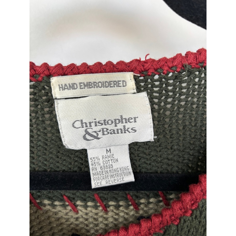 Christopher & Banks Green Hand Embroidered Fall Leaf Cardigan Sweater Medium - Picture 3 of 11
